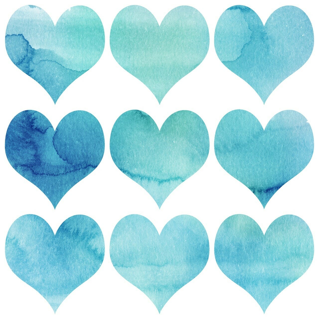 Watercolor of blue hearts
