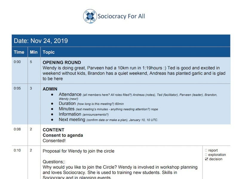 Example meeting minutes