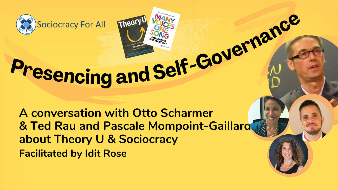 Poster of the Presensing and Self-Governance webinar on Theory U and sociocracy presencing