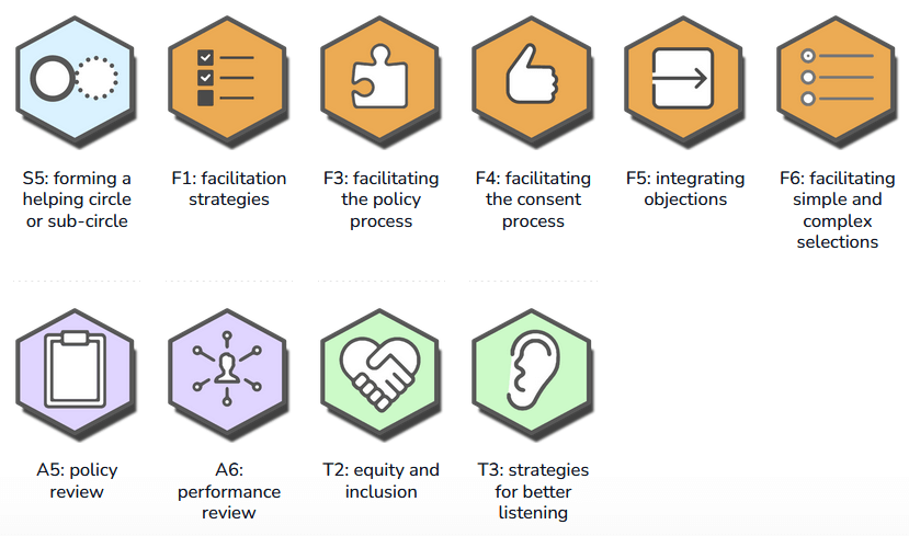 Image of 10 badges required for Facilitator level certification