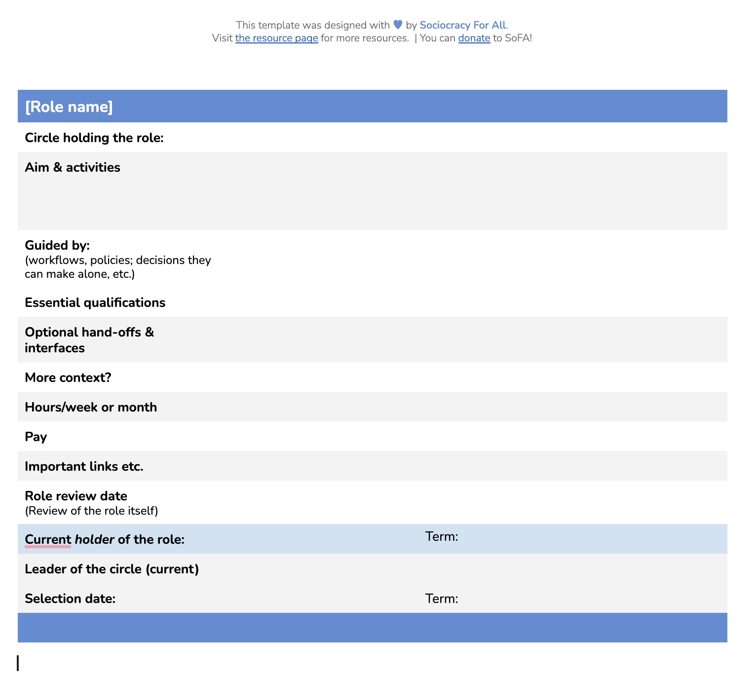 Role template - templates to implement sociocracy,sociocracy templates - Sociocracy For All